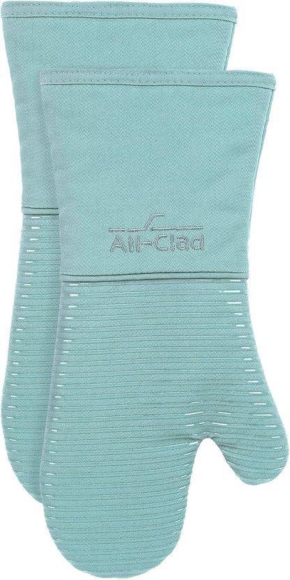 All-Clad Silicone Oven Mitts: Heat Resistant up to 500 Degrees - 100% Cotton & Silicone, 14"x7" Oven Mitt for Kitchen and Barbeque, Pewter