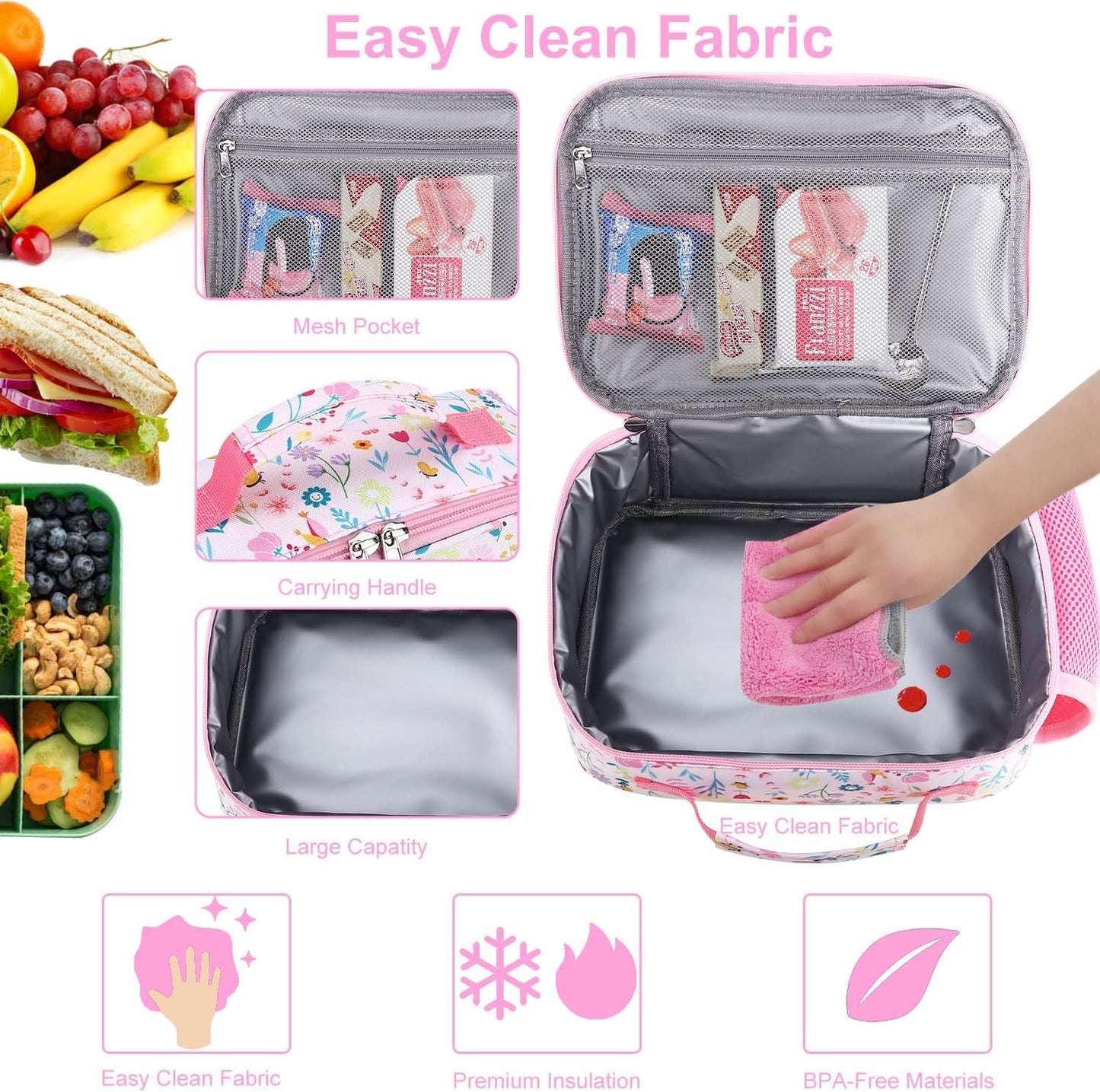 RHCPFOVR Kids Lunch Bag - Insulated Lunch Box for Boys Girls,Washable Lunch Bag and Reusable Toddler Leak-proof Lunchbox for School and Daycare - Colors B