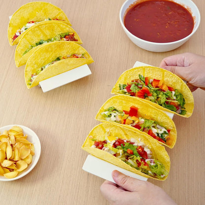 TP Taco Holder Stands, Set of 2 Melamine Large Taco Serving Rack Tray with Handle, Holds 3 Tacos, Dishwasher Safe, Ideal for Taco Night, Party, Home, Fiesta, Talavera Tile