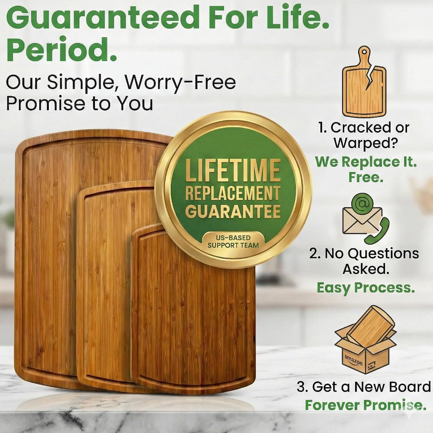 Greener Chef Luxury Wood Cutting Board 3-Piece Set with Vertical Grain Strength Technology - Extra Large Bamboo Cutting Boards for Kitchen with Deep Juice Grooves for Chopping - Lifetime Replacements