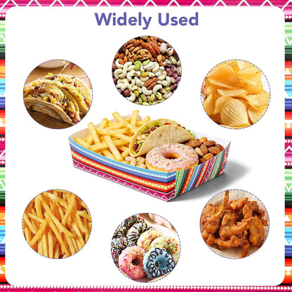 woric 54 Pcs Mexican Taco Food Trays, Disposable Mexican Nacho Paper Plates Popcorn Snack Candy Fries Tray for Birthday Carnival Easter Supplies