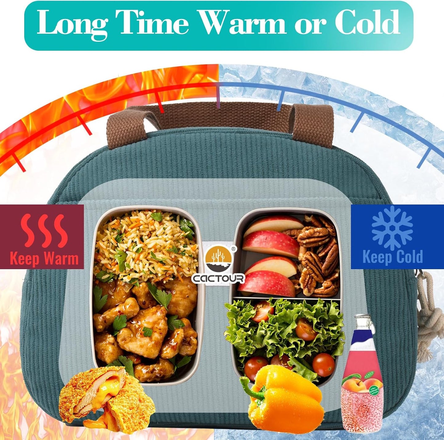 CaCTOUR Lunch Box for Women Girls Teens,Cute Lunch Box Cooler Bag, Portable Insulated Small Lunch Bag Women Reusable Corduroy Lunch Tote for Work/Travel/Picnic/School (Dog Green,Small)