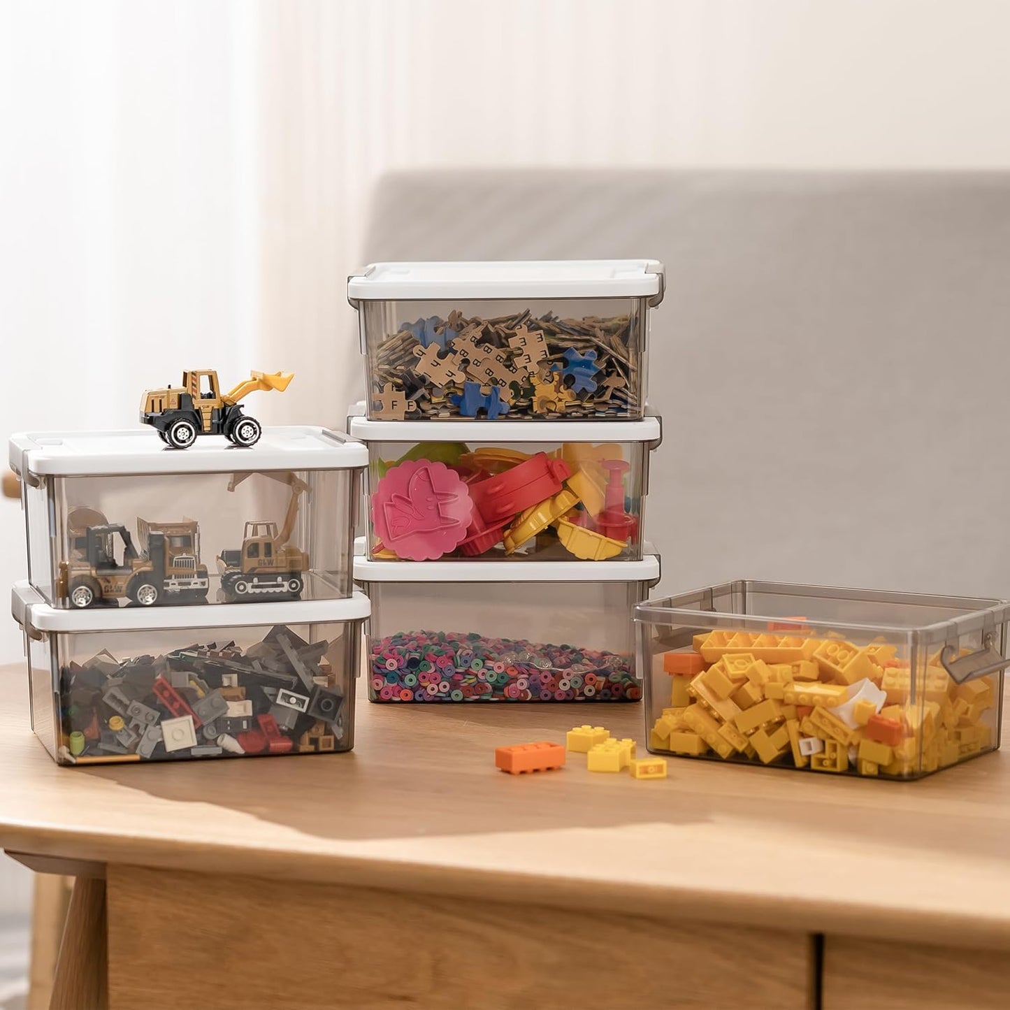 Citylife 6Packs 7.8Qt Plastic Storage Bins with Lids, Clear Organizer | Stackable totes Containers for Craft Supplies, Documents,Garage,Toys,Office and Classroom