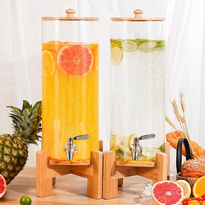 MOBYKE 2.2 Gallon Drink dispenser, Large Water Glass Beverage Dispenser With Wood Stand for Parties With Stainless Steel Spigot, Ideal for Lemonade,Juice, Tea, and Party Drinks