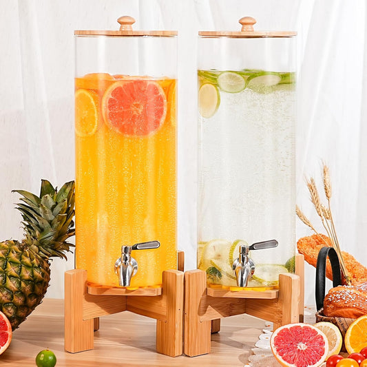 MOBYKE 2.2 Gallon Drink dispenser, Large Water Glass Beverage Dispenser With Wood Stand for Parties With Stainless Steel Spigot, Ideal for Lemonade,Juice, Tea, and Party Drinks