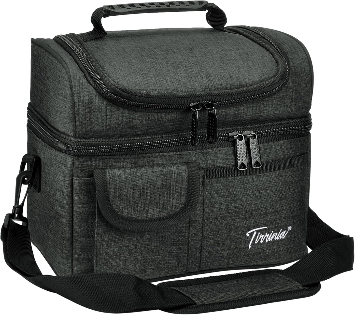 Tirrinia Reusable Lunch Box for Men Women, Insulated Lunch Bag Adult Work, Double Decker Leakproof Lunchbox for Office Picnic Beach—Dual Compartment Lunch Cooler Bag