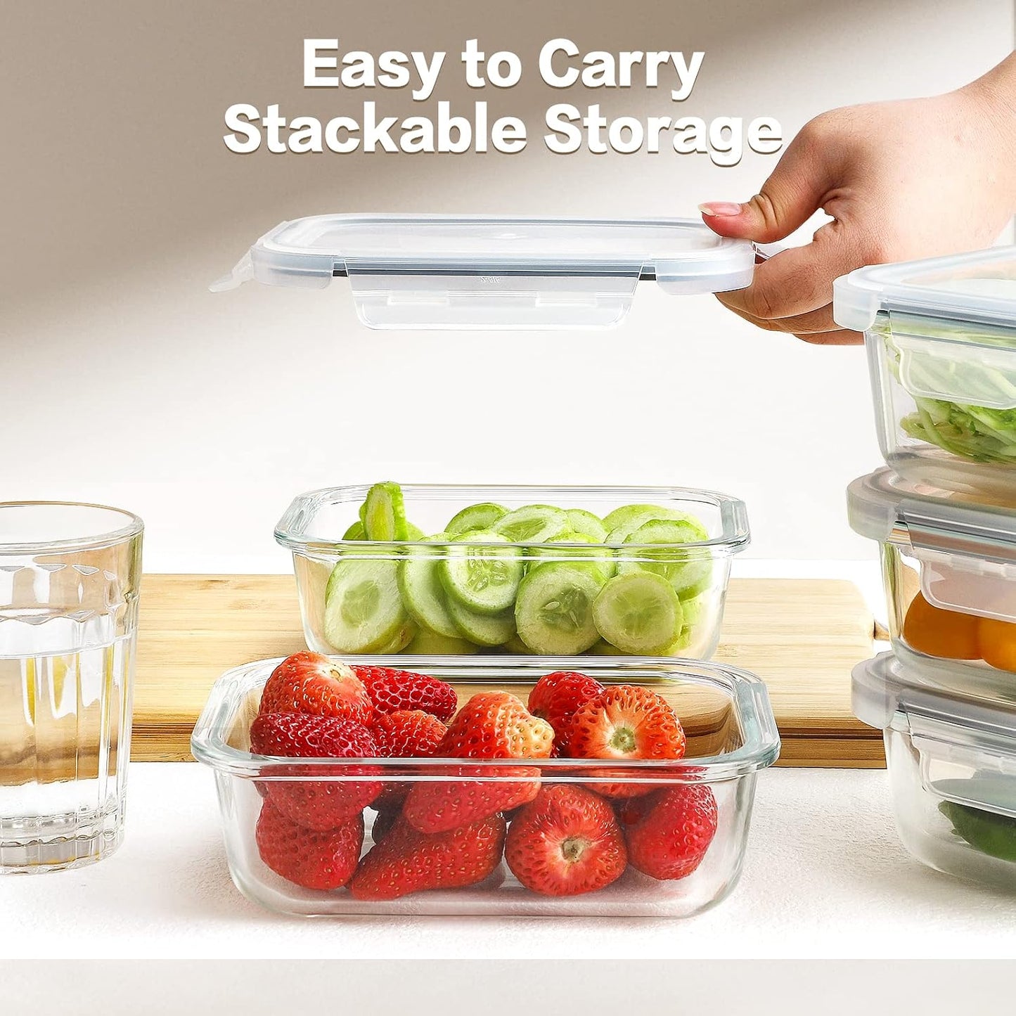 8 Pack 36oz Large Glass Meal Prep Containers with lids, Glass Food Storage Containers with Leak Proof Snap Lock Lids , Airtight Bento lunch Boxes, Kitchen Storage, Oven, Freezer and Dishwasher Safe