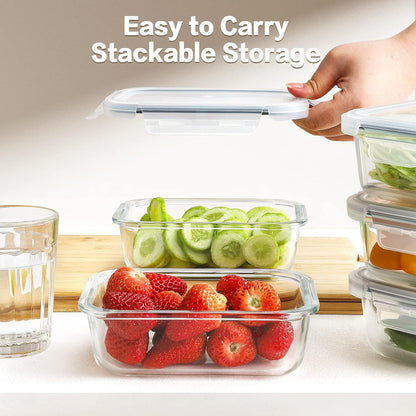 8 Pack 36oz Large Glass Meal Prep Containers with lids, Glass Food Storage Containers with Leak Proof Snap Lock Lids , Airtight Bento lunch Boxes, Kitchen Storage, Oven, Freezer and Dishwasher Safe
