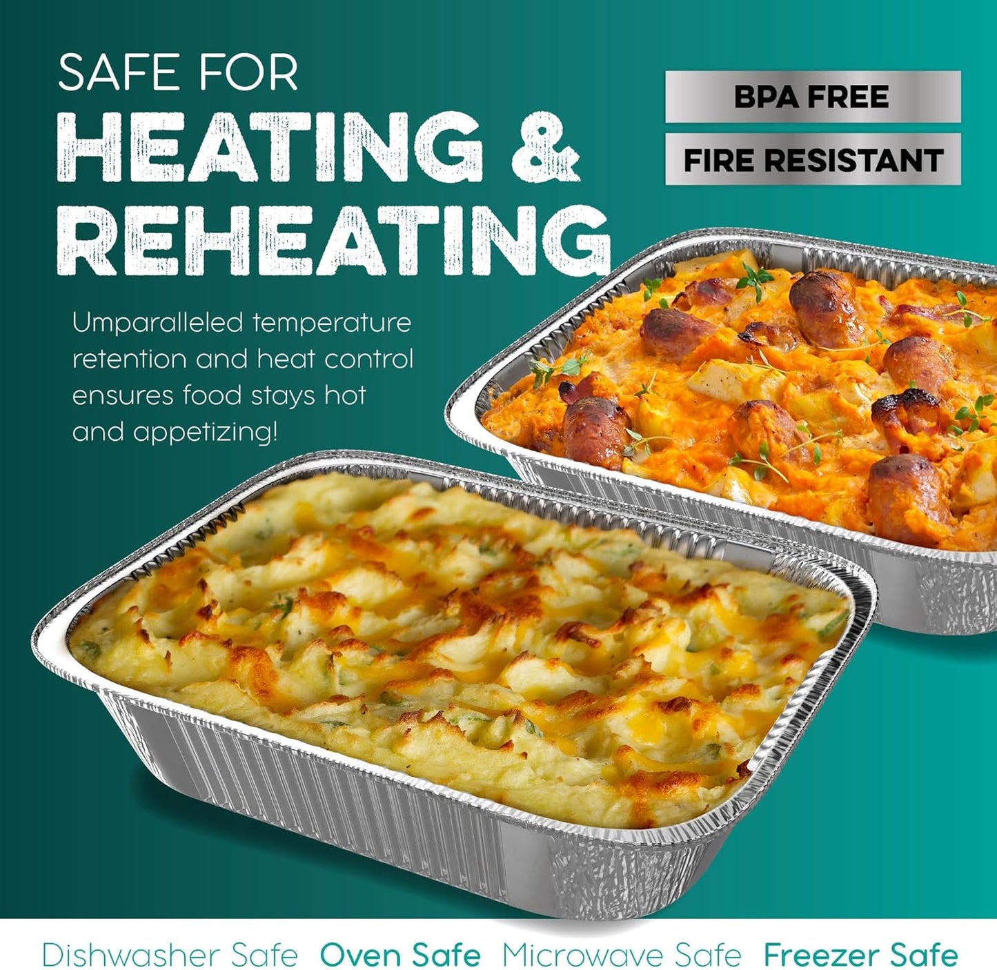 Aluminum Pans With Lids 9x13 [10 Sets] Aluminum Foil Pans Trays With Lids - Half Size Tin Foil Disposable Pans For Baking, Roasting, Cake Serving Dishes, Catering Supplies, Steam Table Chafing