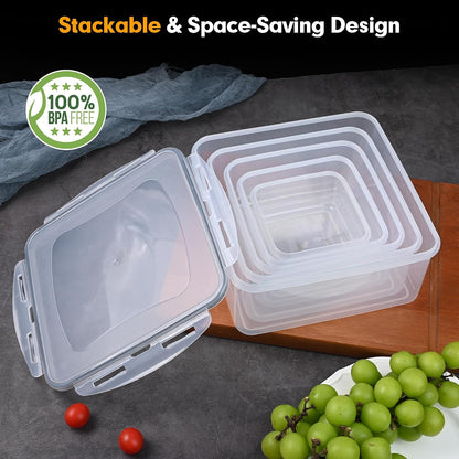 CLWVPCOT 5 Pack Large Food Storage Containers with Leak-Proof Lids, Stackable Kitchen Storage Bowls Sets (14/30/54/80/128 oz), Reusable Meal Prep Plastic Containers, BPA-Free, Dishwasher Safe