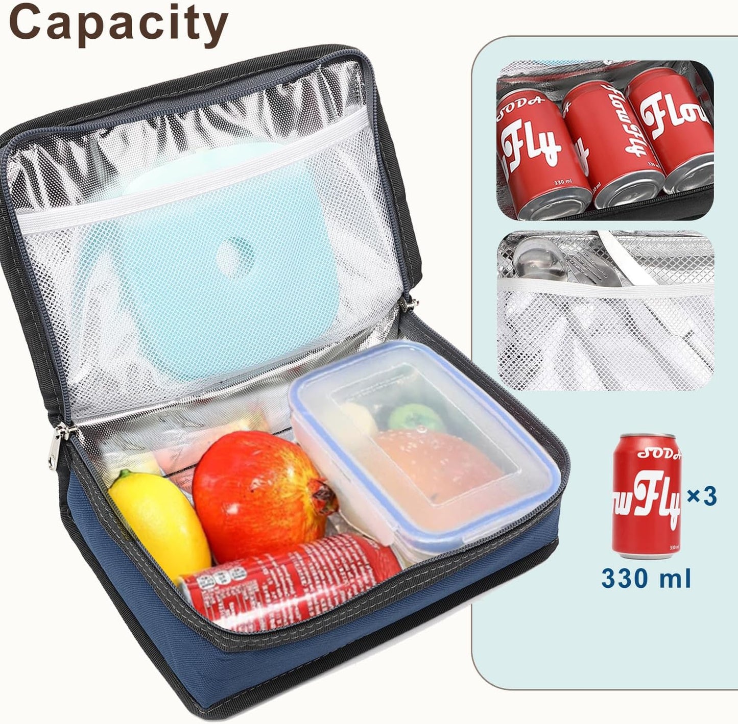 FlowFly Small Insulated Lunch box Portable Soft Bag Mini Cooler Thermal Meal Tote Kit with Handle for Work & School, Black