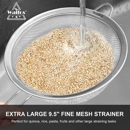 Walfos 6.3 Inch Fine Mesh Strainer, Premium Stainless Steel Sieve and Sifter with Handle, Kitchen Metal Strainers for Rice, Quinoa, Fruits, Noodles, Flour