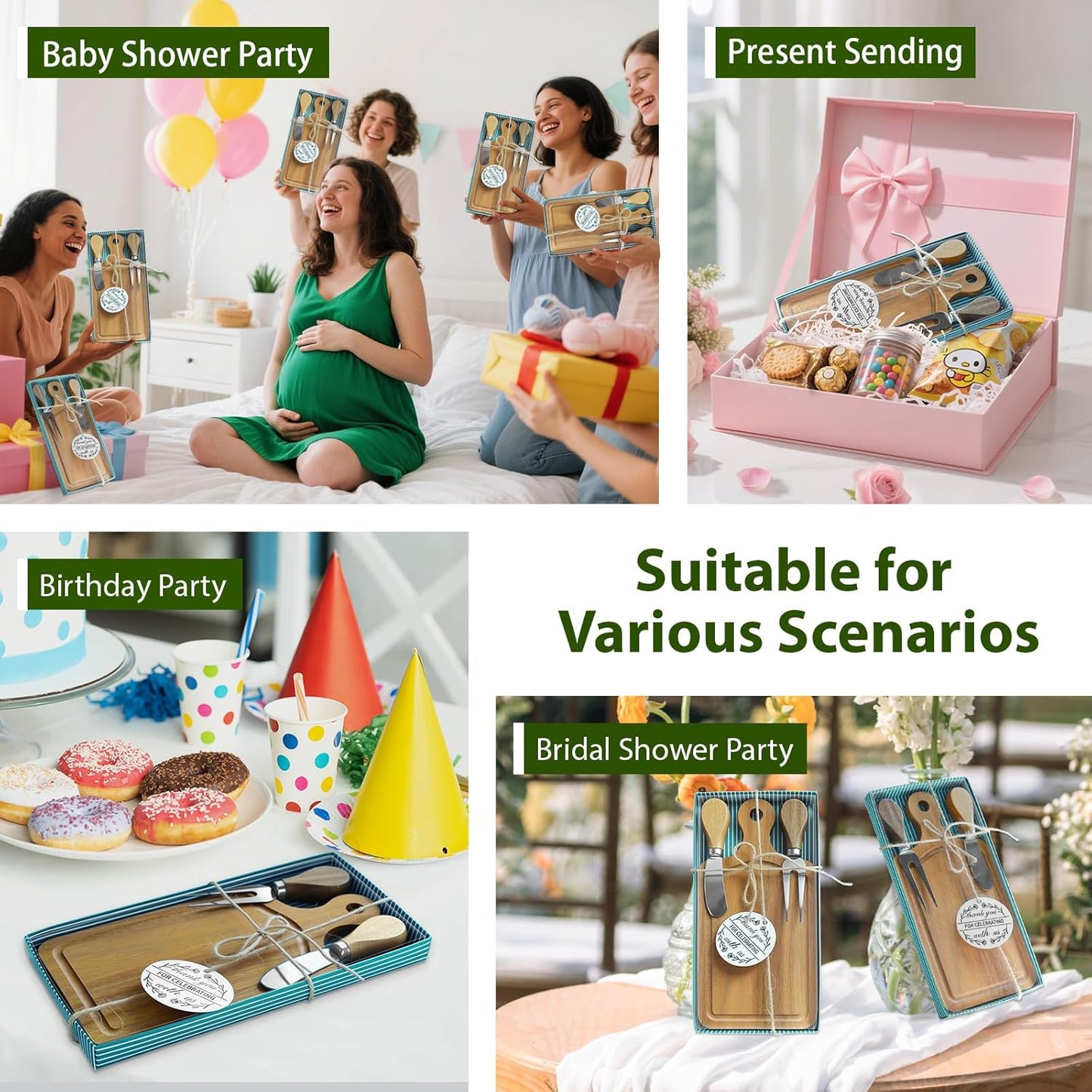 AZEAM 12 Sets Baby Bridal Shower Prizes for Game Winners, Bamboo Mini Cheese Board Set with Knife Fork and Present Box, Small Charcuterie Board Bulk for Party Wedding Guests Present