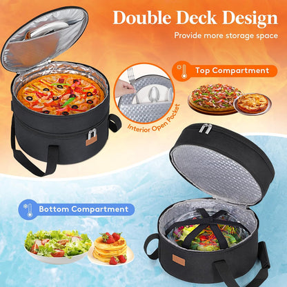Lifewit Insulated Single Decker Round Casserole Carrier, Portable Pie Carrier Bag for Hot or Cold Food, Fits 12.5" Baking Dish, Thermal Lunch Tote for Potluck Parties, Picnic and Cookouts, Grey