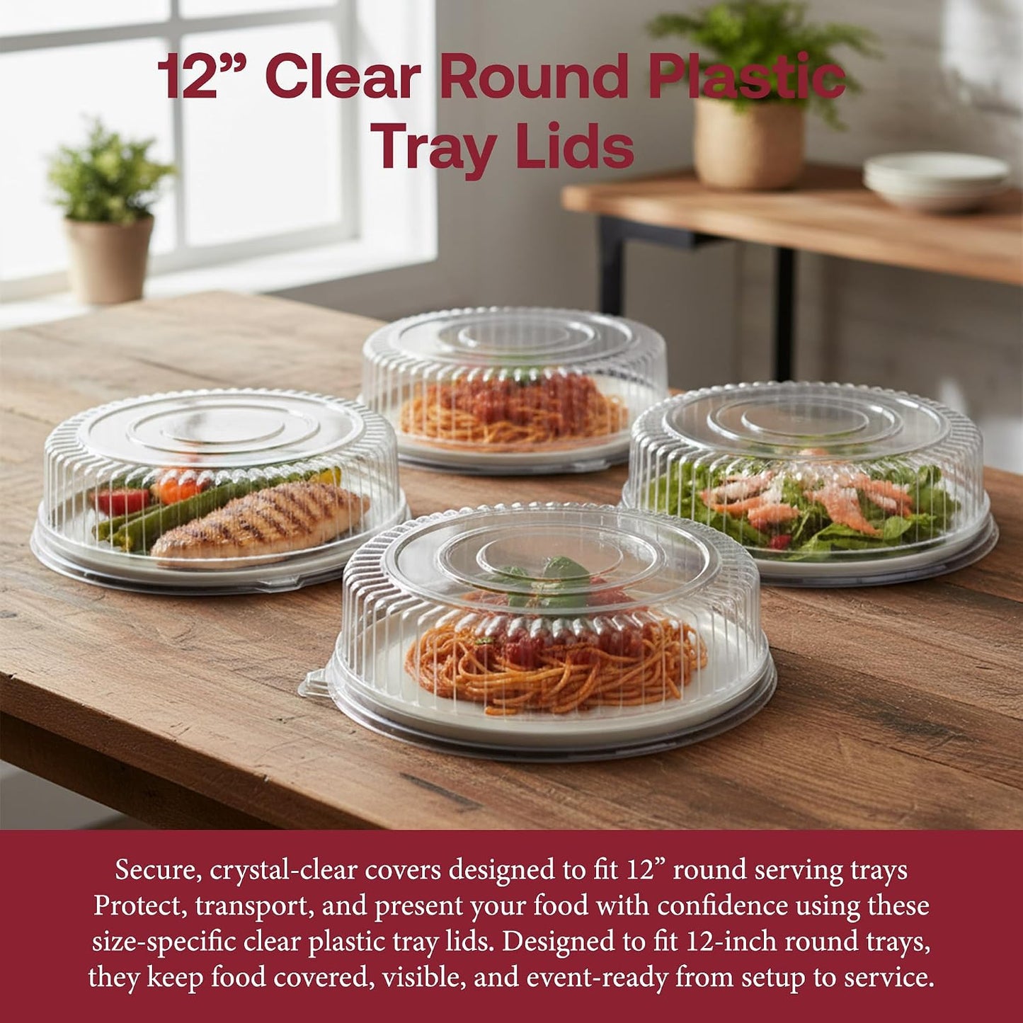 Smarty Had A Party 12 Inch Black Round Plastic Serving Tray – Heavy-Duty Party Platters & Catering Trays, Reusable or Disposable Plastic Trays for Serving Food, Elegant Party Tray Set of 25