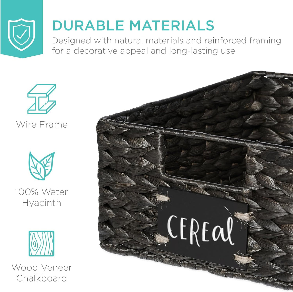 Best Choice Products Set of 4 9x12in Water Hyacinth Pantry Baskets, Woven Organizers w/Chalkboard Label, Chalk Marker - Natural