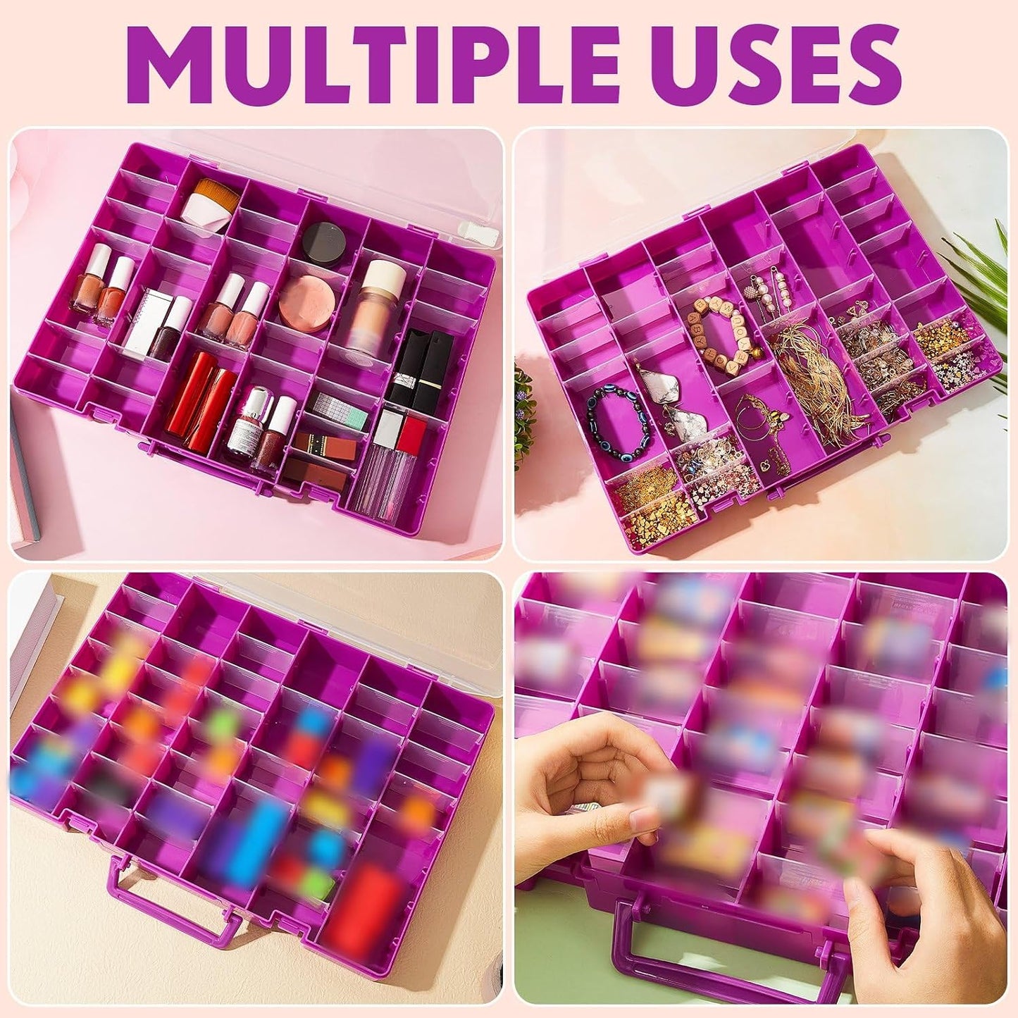 Juexica 2 Pcs Large 48 Grids Plastic Storage Bead Organizer Box, Tackle Box, Compartment Organizer Container with Adjustable Dividers for Jewelry Art Crafts Toys Screw Small Parts(Clear)