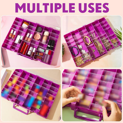 Juexica 2 Pcs Large 48 Grids Plastic Storage Bead Organizer Box, Tackle Box, Compartment Organizer Container with Adjustable Dividers for Jewelry Art Crafts Toys Screw Small Parts(Clear)