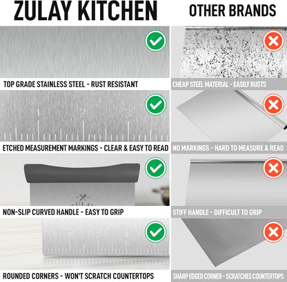 Zulay Premium Multi-purpose Stainless Steel Bench Scraper & Chopper, Easy to Read Etched Markings for Perfect Cuts, Quick & Easy Multi-use Dough Scraper, Dough Cutter & Pastry Scraper (Black)