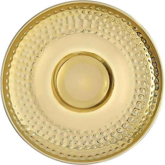 Gold Stainless Steel Round Chip & Dip Tray - (13.75") 1 Piece - Elegant Serving Dish for Parties and Events