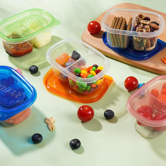 ALFEVA 24 Pcs Reusable Snack Containers with Lids Portion control, Camping Essentials,Meal Prep Containers for Kids adults On the Go Meals, 10 Forks, Snack Pack Containers for Travel