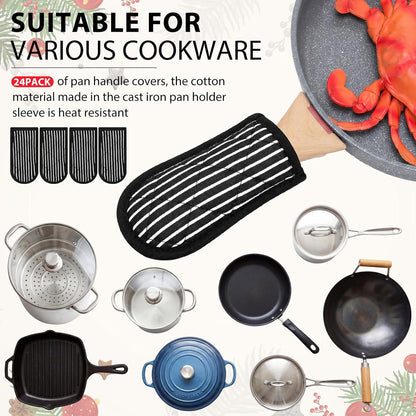 Dandat 24 Set Hot Handle Covers for Daily Replace Use Gift Pan Handle Sleeve Cover Heat Resistant Cast Iron Holder Sleeve Washable Handgrip Mitts for Christmas Kitchen BBQ Baking Cookware (Chili)
