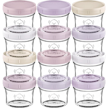 KeaBabies 12pk 4oz Glass Baby Food Containers with Lids - Leak-Proof, Microwavable Small Glass Jars, Baby Purees & Toddler Snack Storage Containers, BPA-Free, Dishwasher & Freezer Safe (Musk Dusk)
