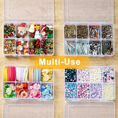 2 Pack 8 Grids Bead Organizer and Storage, Plastic Organizer Box with Removable Dividers and Labels for Jewelry Crafts Small Parts Electronics Tackle Boxes (2)