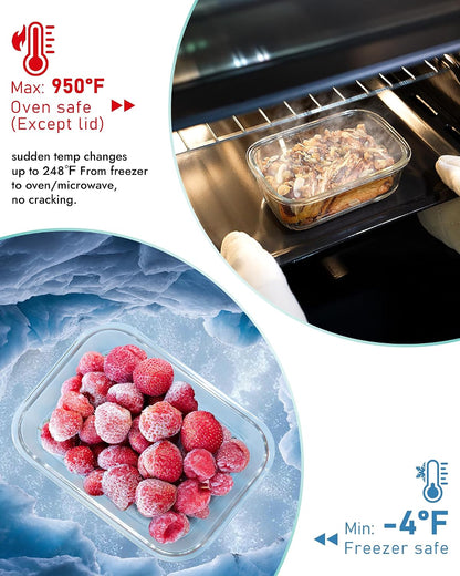 8-Pack Borosilicate Glass Food Storage Containers Set with Airtight Lids - Oven, Microwave & Freezer Safe, Leak-Proof, BPA-Free - Baking, Meal Prep & Gift Ready