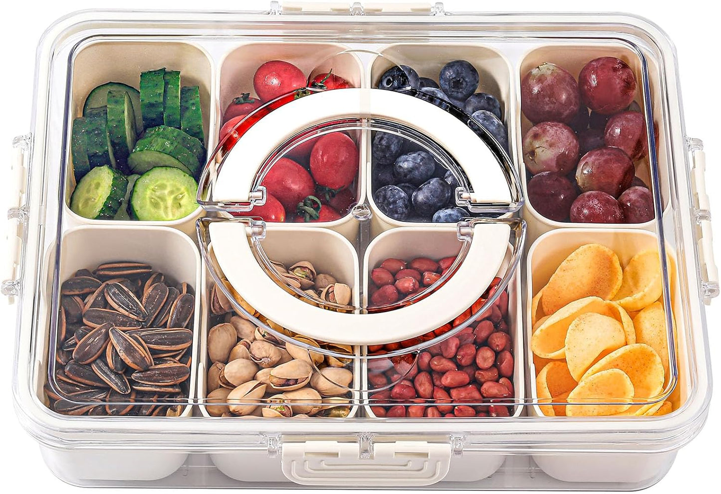shopwithgreen 2Pcs Divided Serving Tray with Lid and Handle, Portable Snackle Box Snack Containers for Charcuterie, Party, Veggies, Snack, Fruit, Nuts, Candy, Chip, Entertaining, Picnic