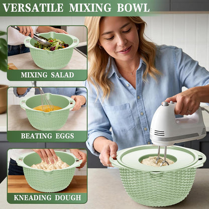 4-in-1 Colander with Bowl Set — Patented 360° Rotatable Strainer Bowl with 3 Graters, Snap-On Lid & Non-Slip Base, Funny Kitchen Present for Women, Aesthetic Pasta Fruit Vegetable Strainer (Beige)