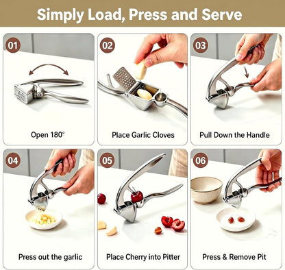 Professional Garlic Press Mincer Crusher Built-in Cherry Pitter