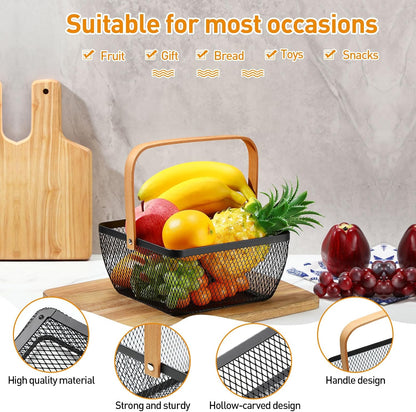 6 Pcs Metal Mesh Steel Basket with Handle Small Shopping Baskets Square Wire Harvest Storage for Kitchen Storage Garden Picnic Bathroom Organizing, 8.46 x 8.46 x 4.13 Inch(Black)