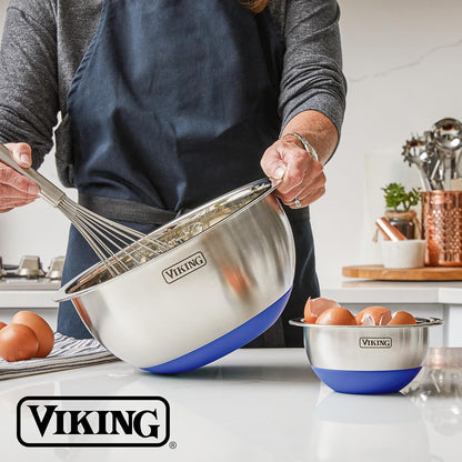 Viking Mixing Bowls Set, 10 Piece Stainless Steel Kitchen Cookware, Non-Slip Silicone Base, Includes Tight Fit Lids, Dishwasher Safe, Grey