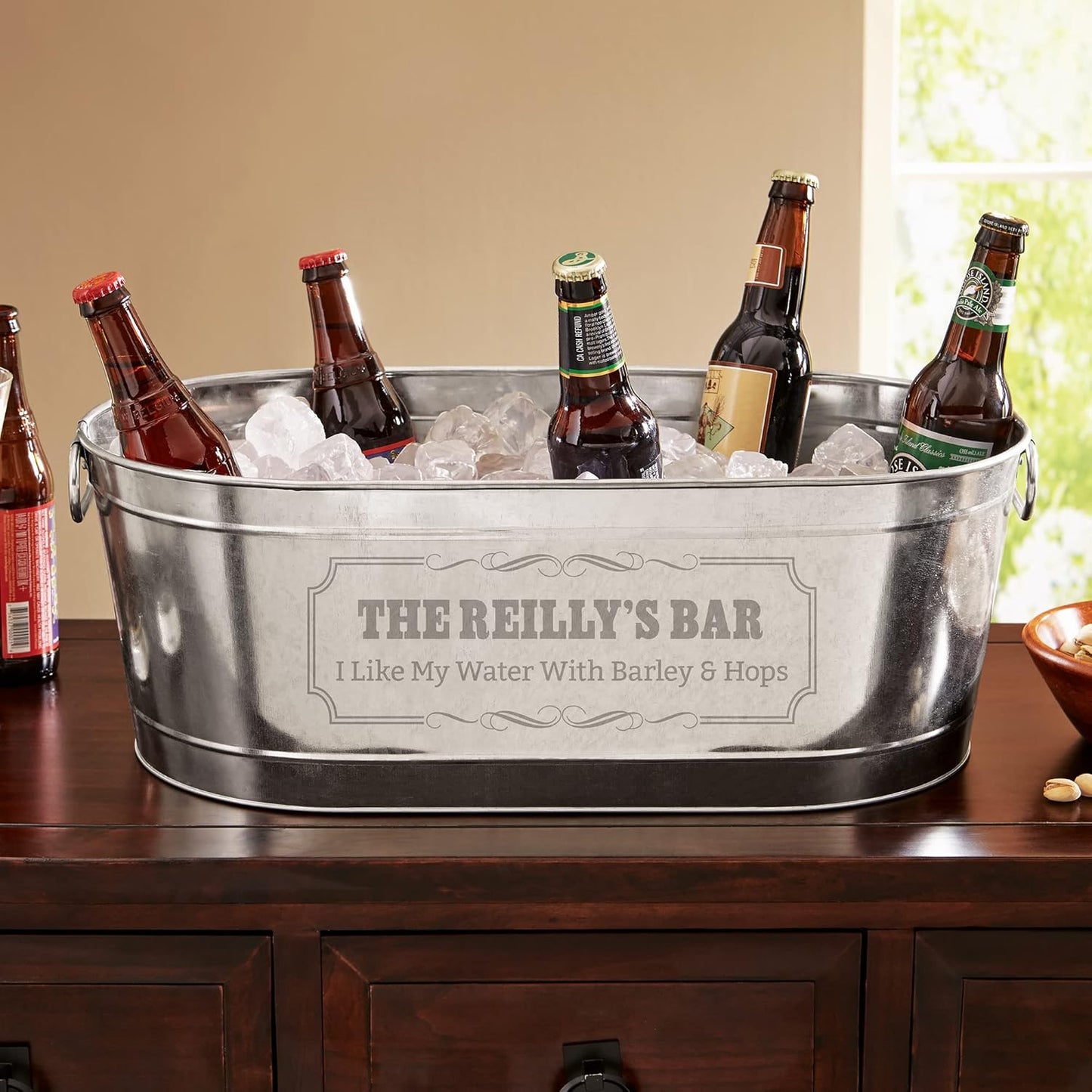 Let's Make Memories Personalized Beverage Tub - Custom Beverage Tub - Customize With Name & initial - Galvanized Drink Tub - 20 ¾"L x 11 ¾"W x 7" H - 5.5 Gallons