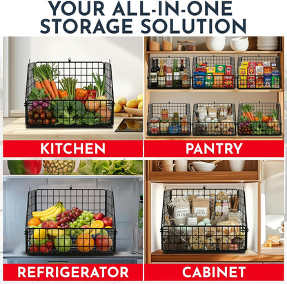 3-Tier Wall Hanging Fruit Baskets for Kitchen Organizing Fruits and Vegetables, Heavy-Duty Wall Basket for Storage, Wire Hanging Fruit Basket for Kitchen & Pantry