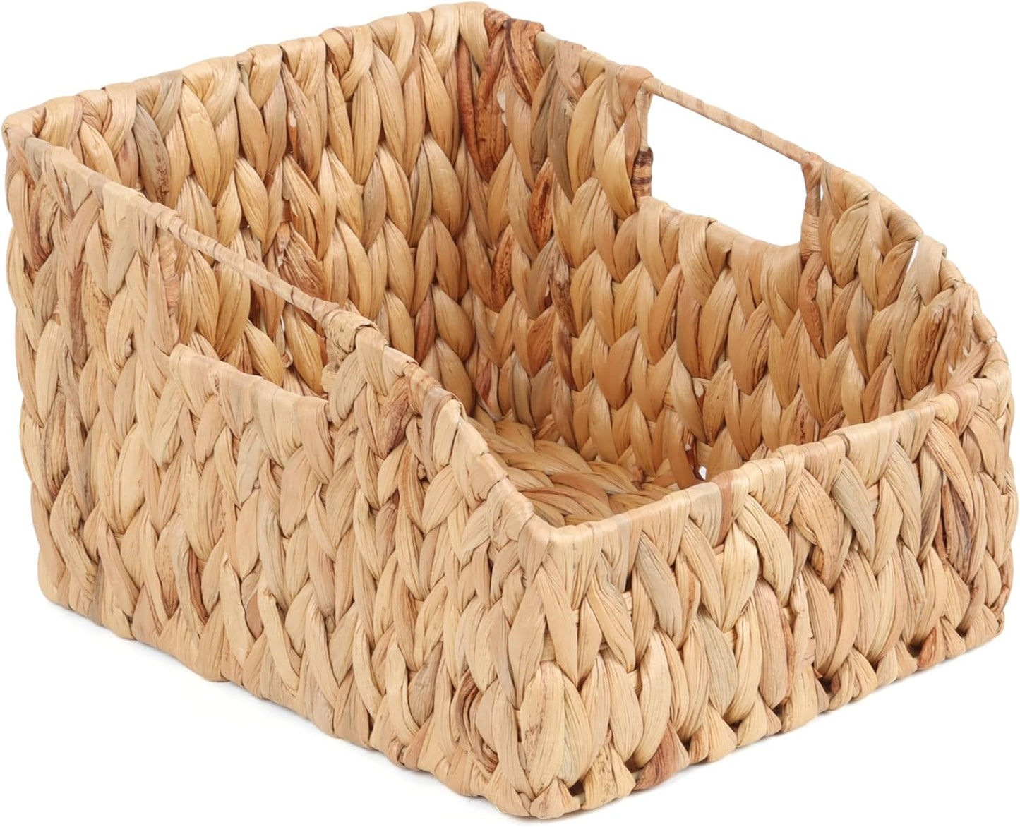 FEILANDUO Wicker Basket with Handles, Handwoven Storage Basket for Pantry, Trapezoid Decorative Baskets for Shelves Home Organizer (Natural(Water Hyacinth), 7.48"L x 9.44"W x 6.49"H)