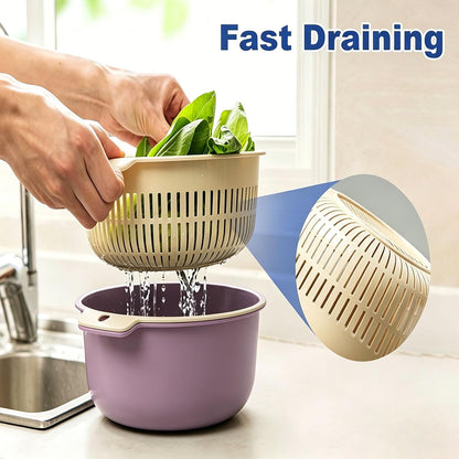 2 in 1 Colander Bowl Set, Detachable Strainer and Serving Bowl Kitchen Fruit Vegetable Washing Drainer for Home Meal Prep and Salad Making (Extra Large 20x9x24cm)