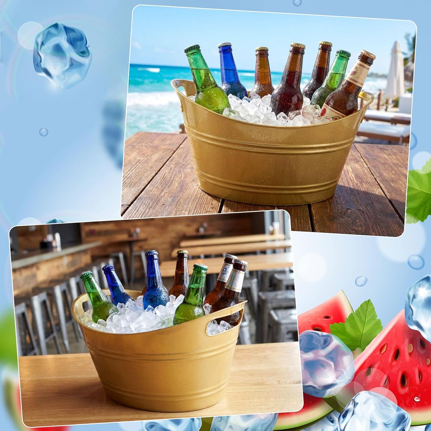 Patelai 6 Pcs Ice Buckets Bulk, Plastic Ice Buckets with Handles, Oval Storage Tub, Large Capacity Drink Tub for Party Bar Wine Beer Champagne Beverage Bottle Cooler(4.5 Liter,Clear)