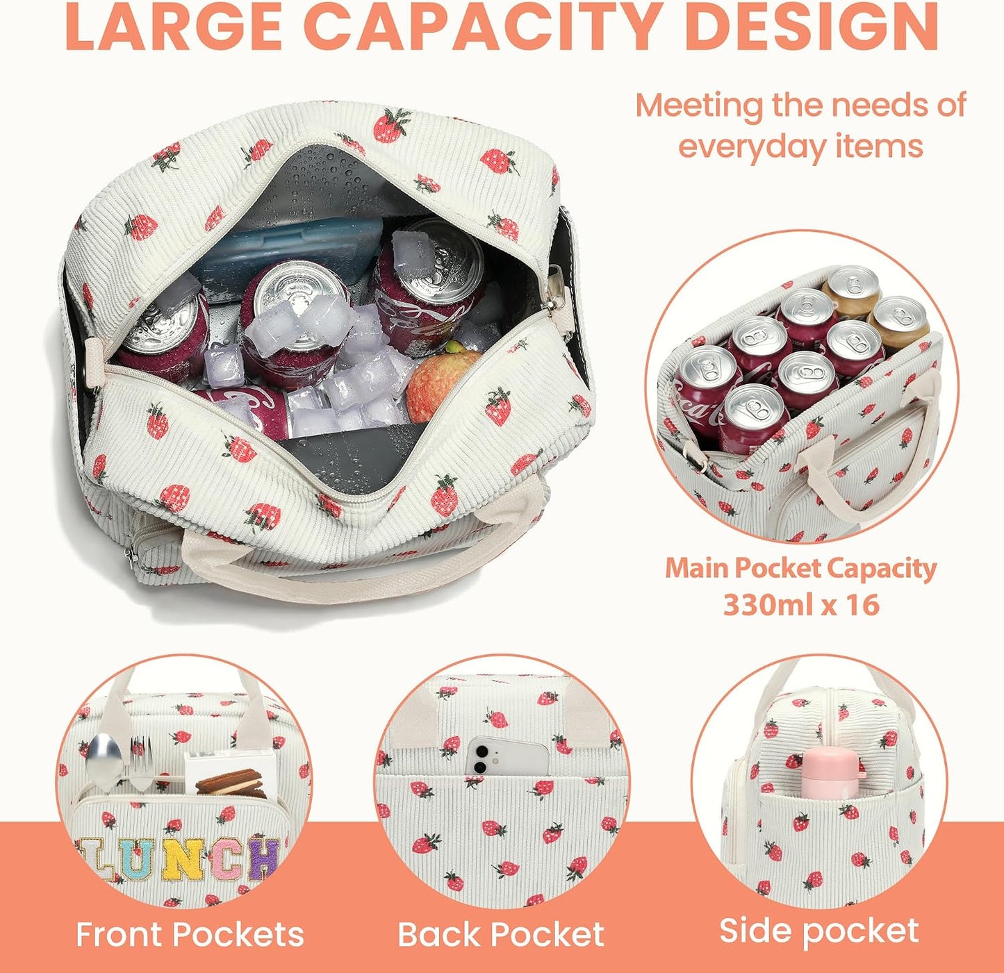 RLGPBON Insulated Lunch Bag Teen Girls, Preppy Lunch Box Large Insulated Lunch Bag Reusable Lunch Tote Bag, Preppy LunchBag for Girls School Travel Picnic