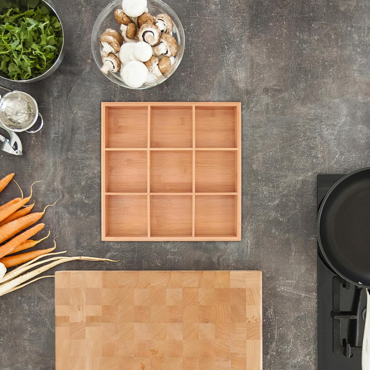 Cabilock Nine-Grid Vegetable Tray 12.99In Divided Serving Platter Practical Kitchen Organizer for Hot Pot Snacks Appetizers Party