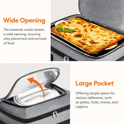 Lifewit Double Decker Casserole Carrier for Hot and Cold Food, Insulated Casserole Dish Carrier Carrying Case with Tool Room, Thermal Bag for Potluck Parties Cookouts Fits 9"×13" Baking Dish, Black