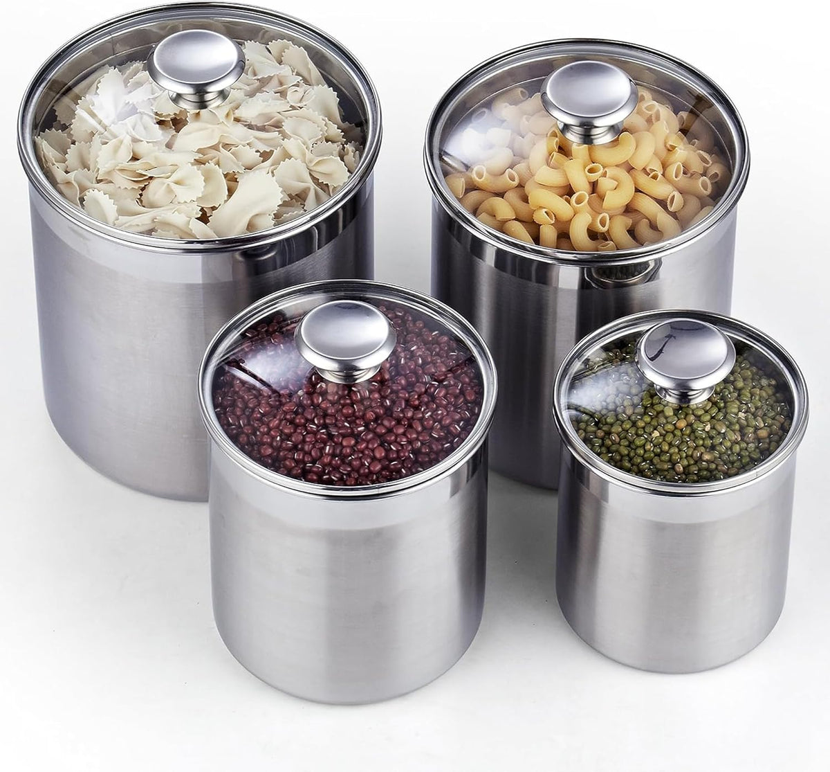 Cooks Standard Airtight Kitchen Canister Set for Coffee, Flour & Sugar Storage – Stainless Steel Food Storage Containers with Glass Lid – Pantry Organization Jars, 4 Pack