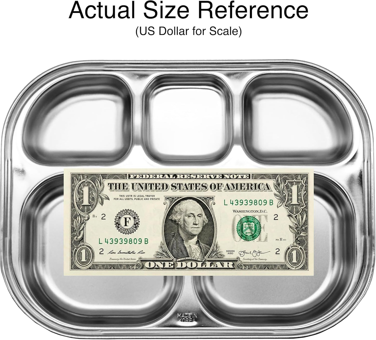 Korean Stainless Steel Divided Plates for Adults, Teens, Premium 304, Electro-Polished, No Black Residue, BPA-Free, Large 5-Compartment Food Tray, Diet Portion Control, Camping, Set of 2