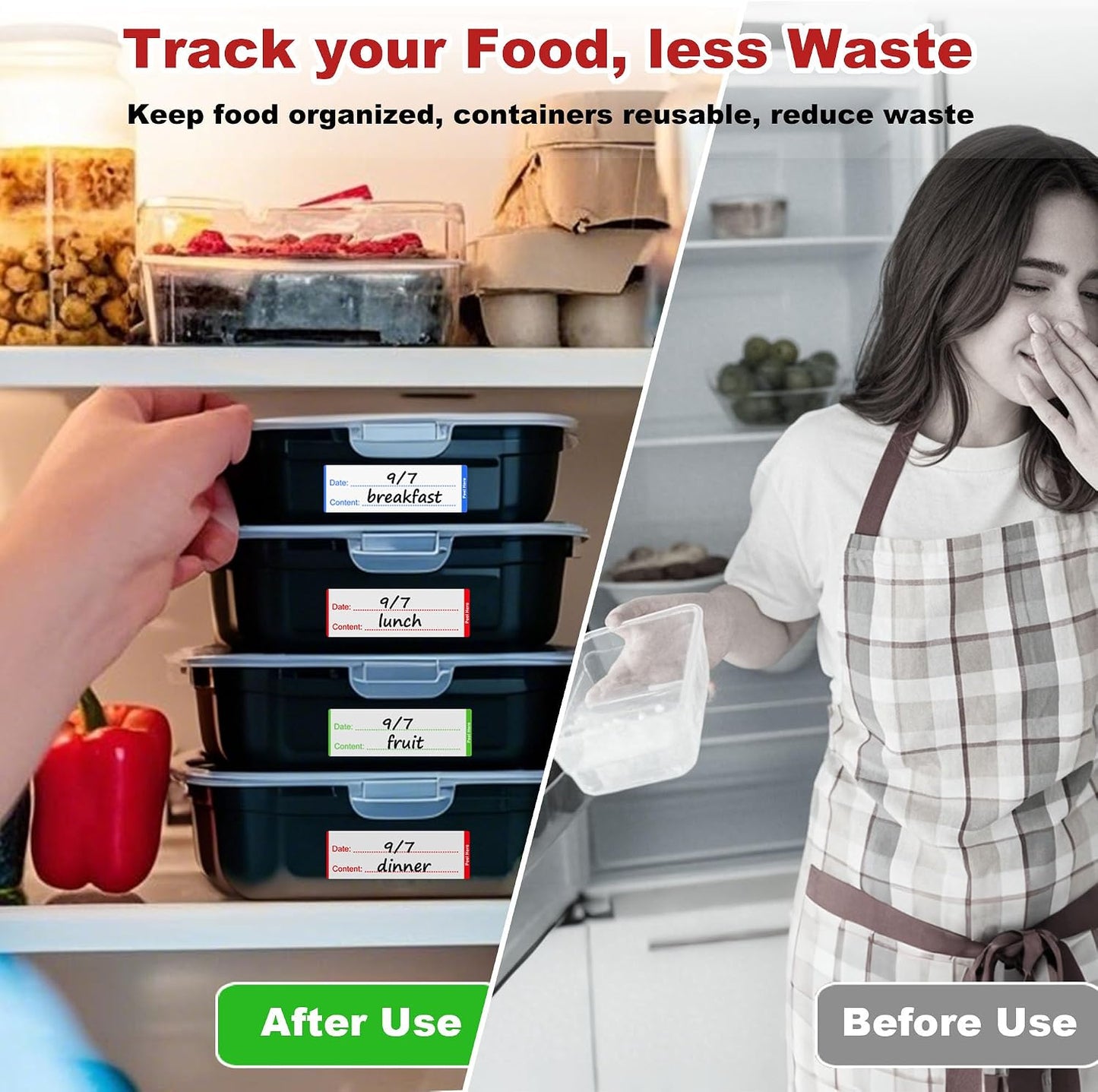 NATURALABEL 300 PCS Removable Freezer Labels with Dispenser - 1" x 3" Food Labels for Meal Prep Containers, Easy Peel-Off Design, No Residue (Green)