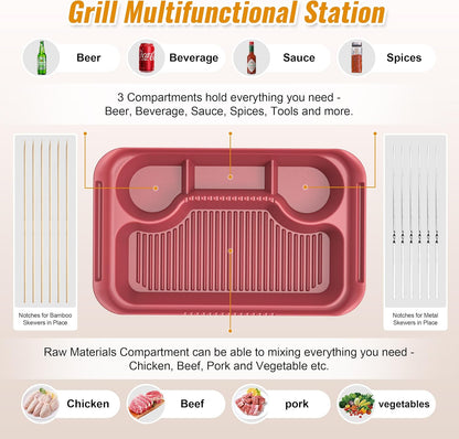 4PCS Plastic Melamine Grill Carry Prep System Tray Set, Marinating Plate for Plating Food & BBQ Prep Tub for Marinating Meats, BBQ Grill Prep Trays