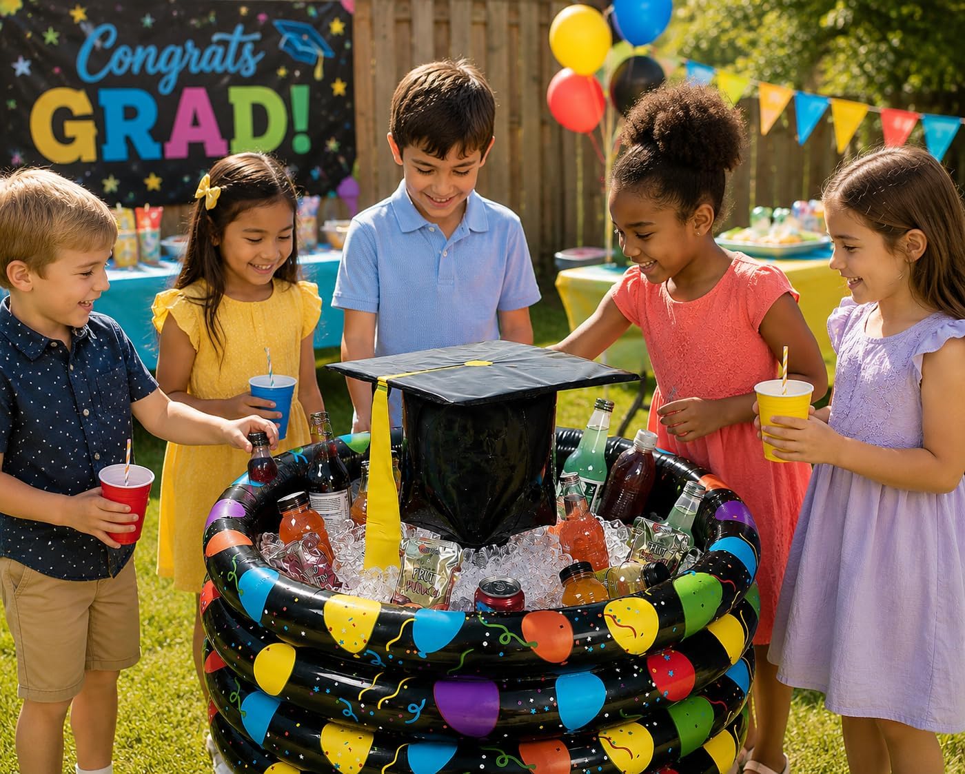 Fun Express Graduation Inflatable Party Cooler - Class of 2026 Graduation Party Decorations | Extra Large 72-Drink Ice Bucket & Floating Pool Cooler | Congrats Grad Party Supplies & Beverage Tub