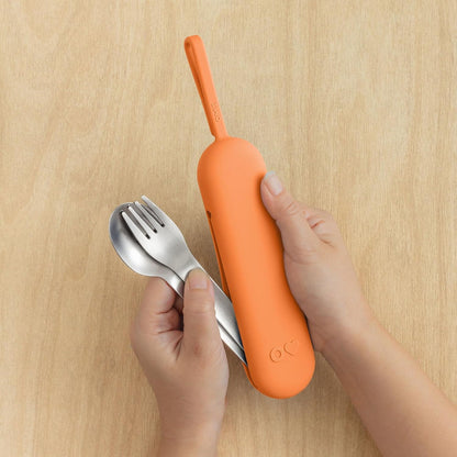 Omie OmieBox Kids Utensils Set with Case - 2 Piece Plastic, Reusable Fork and Spoon Silverware with Pod for Kids (Mint Green)