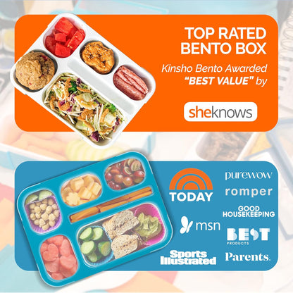 kinsho Bento Lunch-Box Set for Kids includes Snack Container | 6 and 3 Compartment Boxes Leakproof School Bentos, Meal Portion Control Containers, Boys Girls Adults, Navy Blue Large + MINI 2 Pack Set