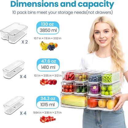 SMRCAD 8 Pack Refrigerator Organizers, Clear Pull-out Drawer Container and Organizer Bins with Lids, Stackable Storage Containers for Fruits, Vegetable (Set of 8 (Include Pull Out Drawer))